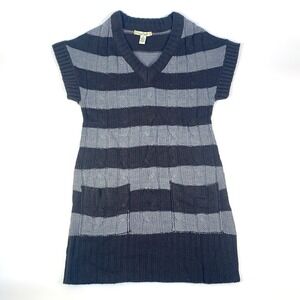 VTG Y2K Love Change Sweater Jr Sz L Brown Gray Pockets Extra Long Over Hip Cable